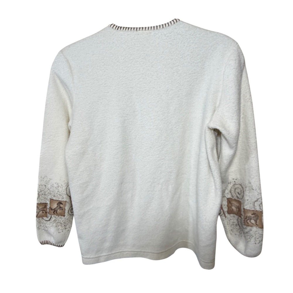Vintage Horse Sweater Women XL Fleece Cream Artisans Equestrian farmcore - Picture 6 of 9